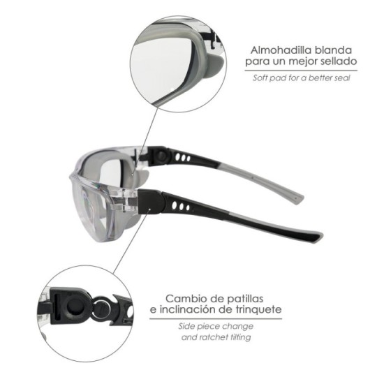 Gafas de Seguridad Acolchadas Cristales Transparentes Con Patillas o Goma Elastica,  Patillas Engomadas EN/166 al por Mayor | Al