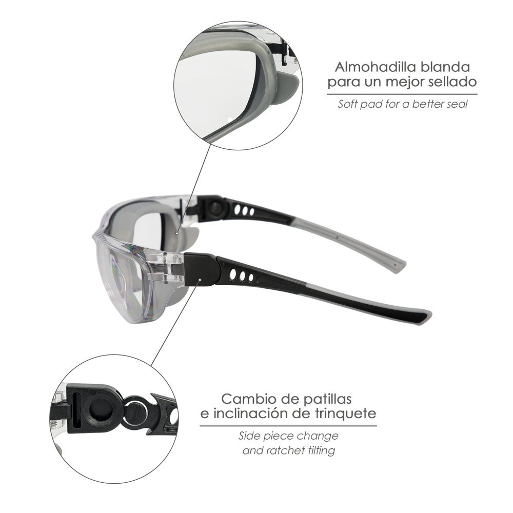 Gafas de Seguridad Acolchadas Cristales Transparentes Con Patillas o Goma Elastica,  Patillas Engomadas EN/166 al por Mayor | Al