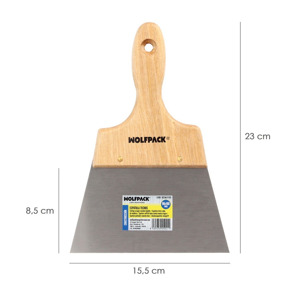 Espatula Techos Mango Madera Hoja Acero 90 x 160 mm, Aplicar Yeso, Pintora, Masillas, Pladur, etc, al por Mayor | Almacén de Fer