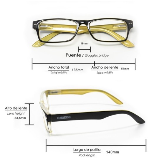 Gafas Lectura Kansas Negro / Amarillo, Aumento +2,5 Gafas De Vista, Gafas De Aumento, Gafas Visión Borrosa al por Mayor | Almacé