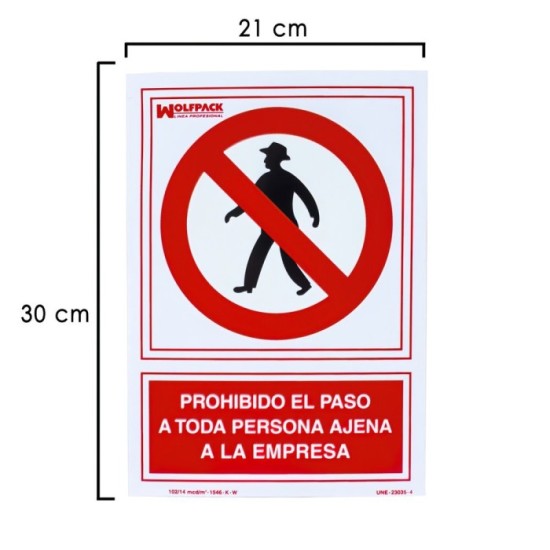 Cartel Prohibido el Paso Persona Ajena Empresa 21x 30 (Alt,) cm, al por Mayor | Almacén de Ferretería