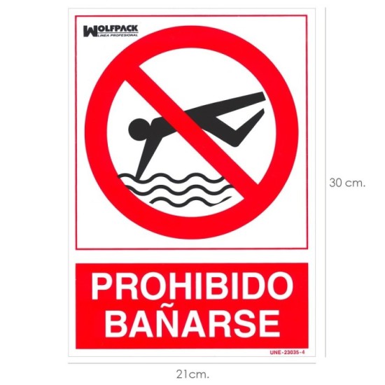 Cartel Prohibido Bañarse 21x 30 (Alt,) cm, al por Mayor | Almacén de Ferretería