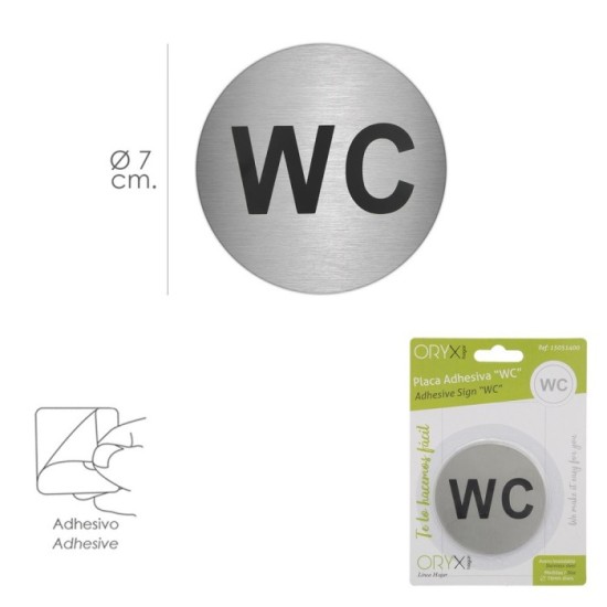 Placa Adhesiva "WC" Acero Inoxidable Ø 7 cm, al por Mayor | Almacén de Ferretería