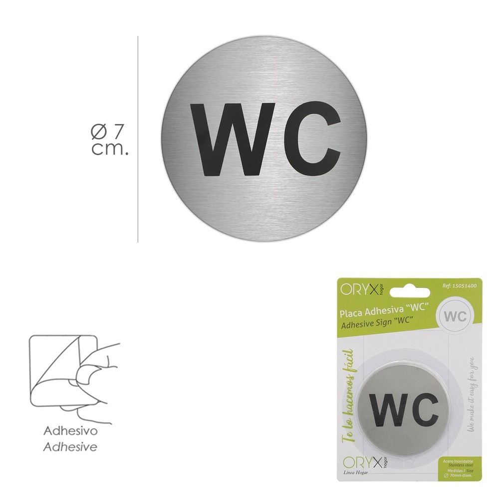 Placa Adhesiva "WC" Acero Inoxidable Ø 7 cm, al por Mayor | Almacén de Ferretería