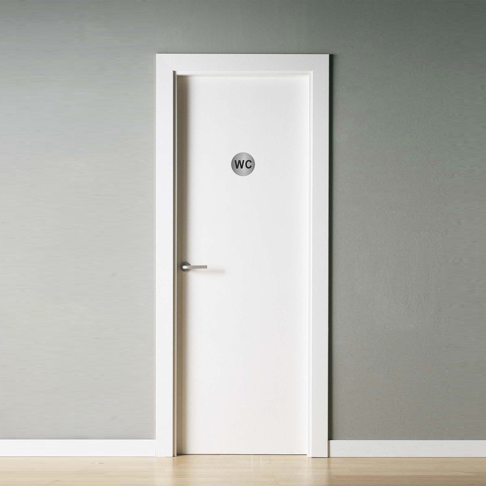 Placa Adhesiva "WC" Acero Inoxidable Ø 7 cm, al por Mayor | Almacén de Ferretería