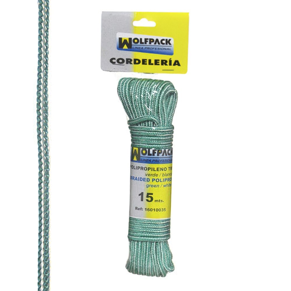 Cuerda Trenzada Polipropileno Blanca / Verde (Madeja 15 m,) al por Mayor | Almacén de Ferretería