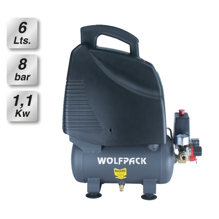 Compresor Aire 6 Litros / 8 Bares / 1,1 Kw - 1,5 HP  Sin Aceite al por Mayor | Almacén de Ferretería