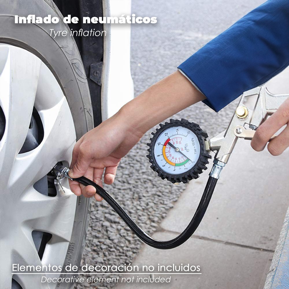 Pistola Para Inflado De Neumáticos Con Manometro, Inflador de Neumaticos, Pistola Aire Comprimido Neumaticos, Pistola Compresor 