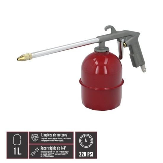 Pistola Petrolear Neumatica Con Deposito Inferior y Adaptador Rapido, Pistola Limpieza Motores, Pistola Petrolear Neumatica al p