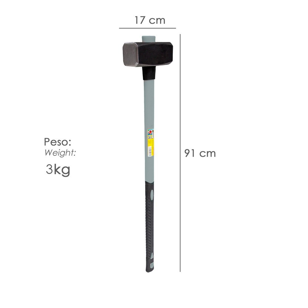 Maza Con Mango Fibra Vidrio 3 Kg, Cabeza Forjada, Con Anillo Anti Vibración, Maza / Porro al por Mayor | Almacén de Ferretería