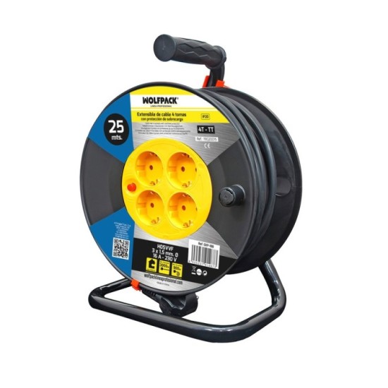 Extensible Industrial 4 Tomas 25 Metros 3 x 1,5 mm, con Protección Sobrecarga al por Mayor | Almacén de Ferretería