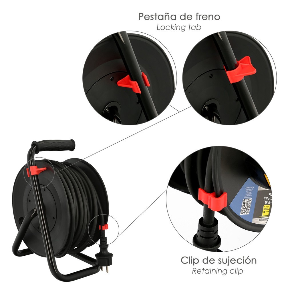 Extensible Industrial 25 metros Protección IP44 Con Tapas, Extensible Electrico, Enrollacables, Alaragadera, Cable Extensible al