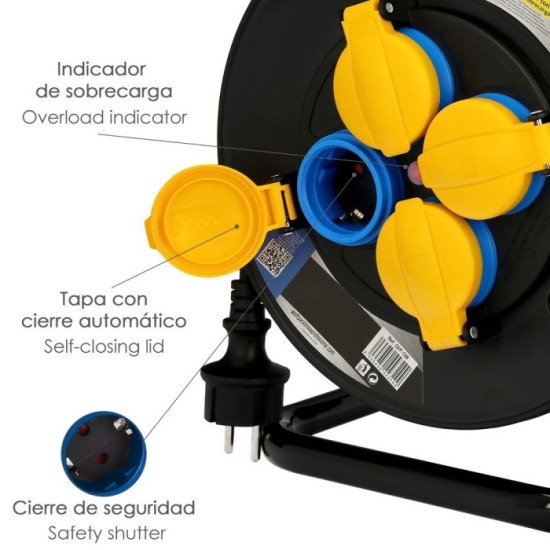 Extensible Industrial 50 metros Protección IP44 Con Tapas, Extensible Electrico, Enrollacables, Alaragadera, Cable Extensible al