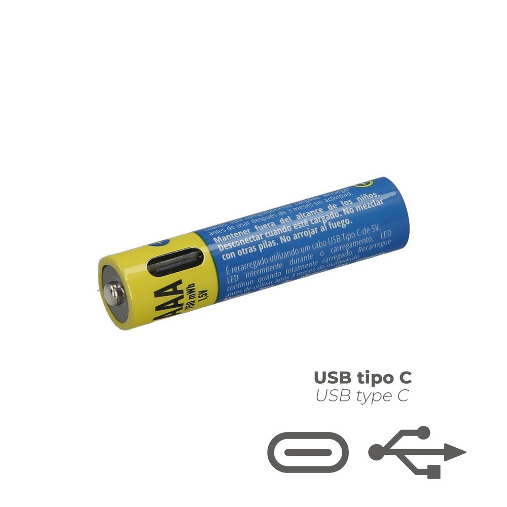 Pila Litio Recargable "AAA" 1,5V USB-C (4 Unidades) al por Mayor | Almacén de Ferretería