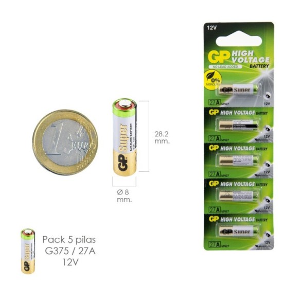 Pila Alcalina G375/ 27A 12 V, Sin Mercurio (Blister 5 Piezas) al por Mayor | Almacén de Ferretería