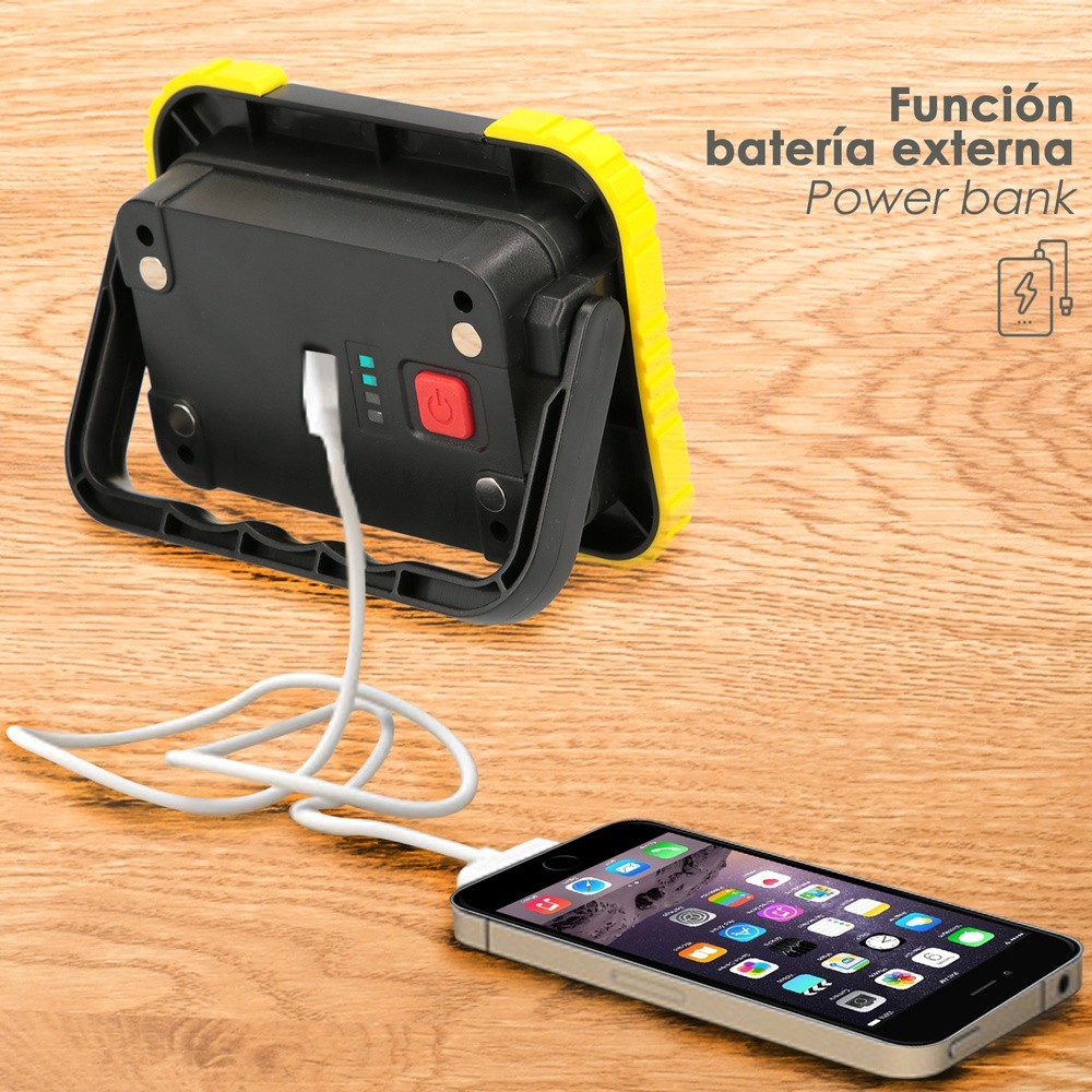 Linterna de Trabajo Led  Multifunción Recargable 2,000 mAh, / 10 W, / 500 Lúmenes / 4 Imanes / Bateria Externa / Soporte 180º al