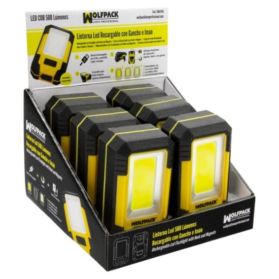Linterna LED Profesional Compacta Engomada Bateria Recargable 500 Lumenes Con Función Powerbank, Iman, Soporte y Gancho al por M