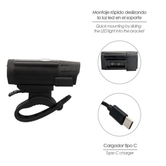 Luz Led Frontal Para Bicicleta / Patinete 400 Lumenes (5 Modos) Bateria Recargable USB al por Mayor | Almacén de Ferretería