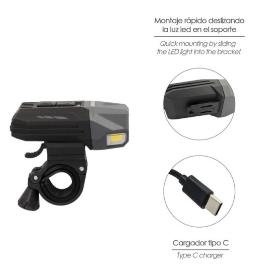 Luz Led Frontal Para Bicicleta / Patinete 800 Lumenes (7 Modos) Bateria Recargable USB al por Mayor | Almacén de Ferretería