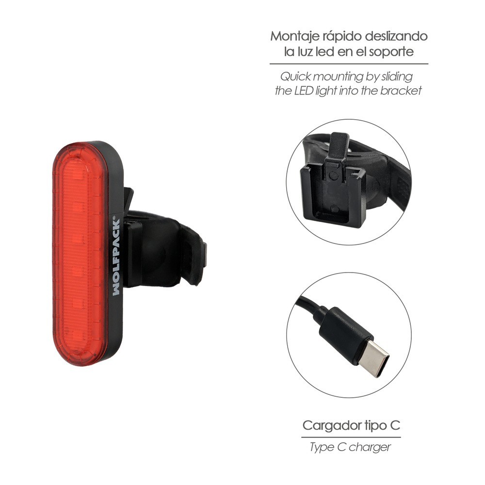 Luz Led Trasera Para Bicicleta / Patinete 100 Lumenes (4 Modos) Bateria Recargable USB al por Mayor | Almacén de Ferretería