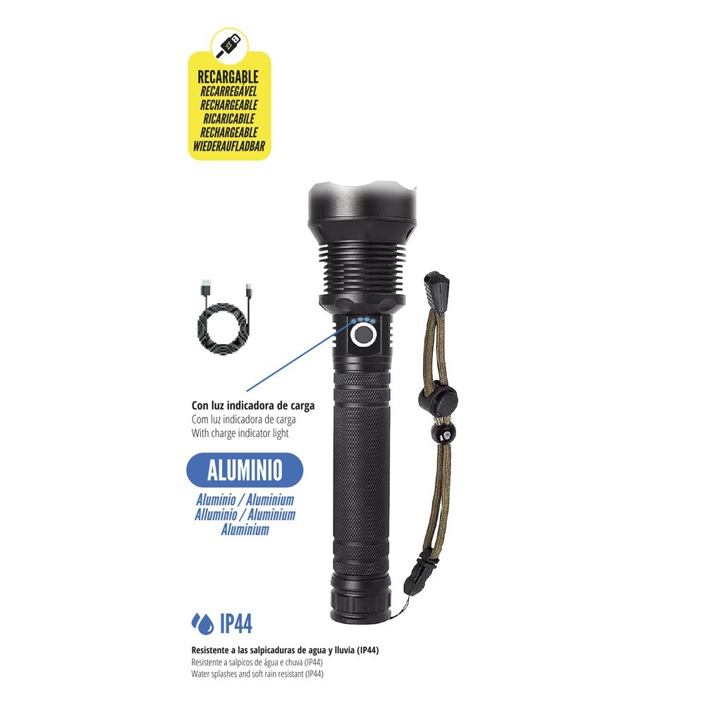 Linterna Led Aluminio Recargable 1500 Lumenes al por Mayor | Almacén de Ferretería