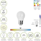 Bombilla Led Esferica Rosca E27 4,5 Watt, Equivale A 55 Watt, 470 Lumenes, Luz Neutra (4000º K) al por Mayor | Almacén de Ferret