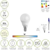 Bombilla Led Esfera Rosca E14, 6,5 Watt, Equivale A 50 Watt, 806 Lumenes, Luz Neutra 4000º K, al por Mayor | Almacén de Ferreter