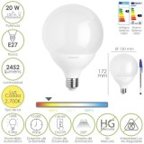 Bombilla Led Globo E27, 20 Watt, Equivale A 150 Watt, 2452 Lumenes, Luz Calida 2700º K, al por Mayor | Almacén de Ferretería