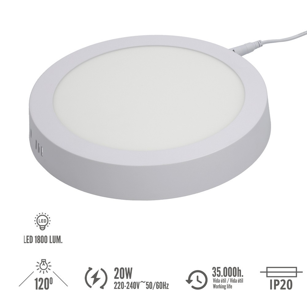 Downlight Superficie Led 20 Watt 1800 Lumenes 6000K al por Mayor | Almacén de Ferretería