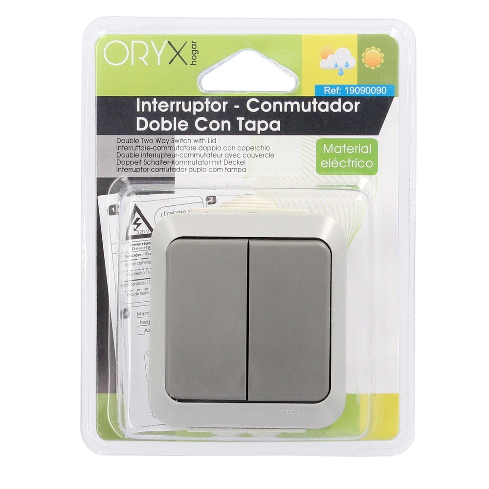 Interruptor / Conmutado Oryx  Doble con tapa gris al por Mayor | Almacén de Ferretería