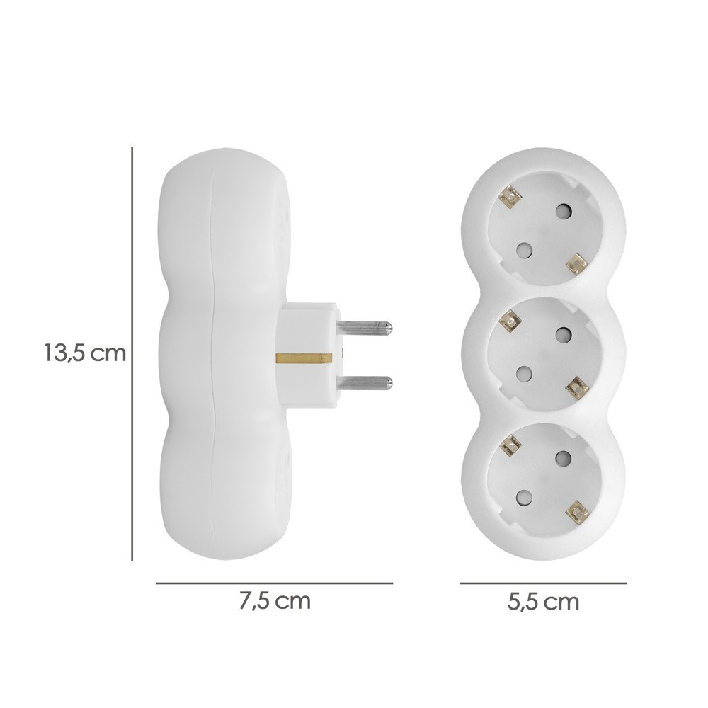 Adaptador Triple Schuko Recto 16A, 250V, al por Mayor | Almacén de Ferretería