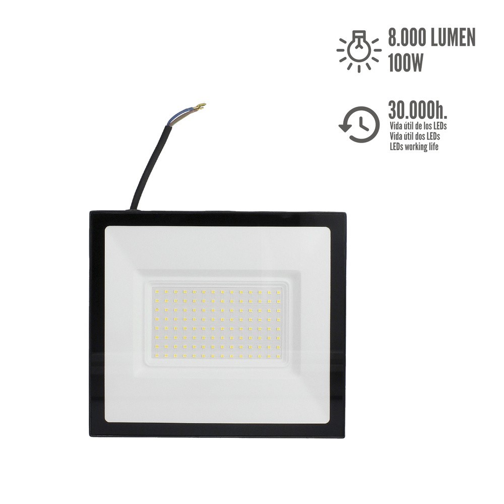 Foco Led Plano 100 Watt / 4000 K / IP65 / 8000 Lumenes al por Mayor | Almacén de Ferretería