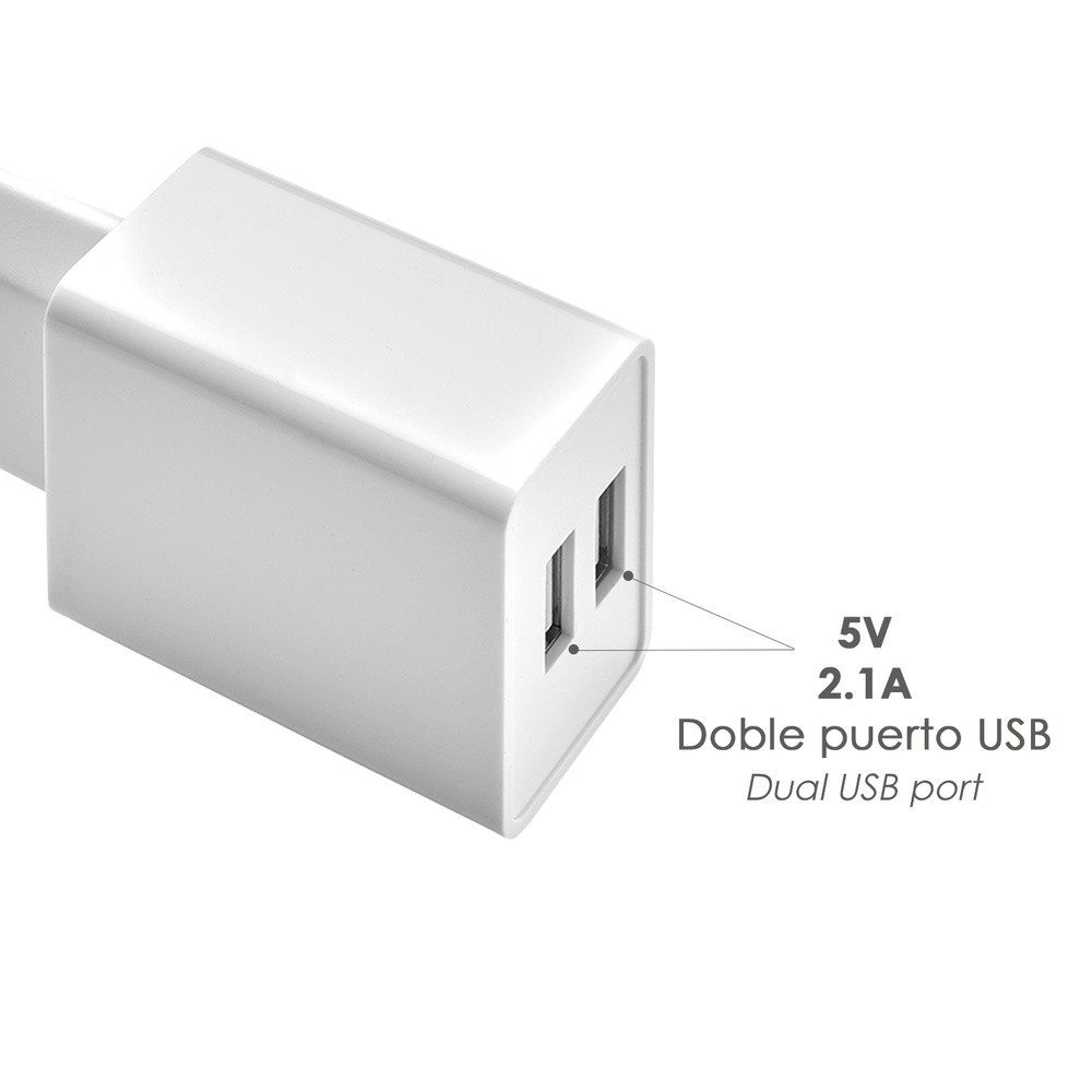 Cargador USB Dos Tomas 2,1 Amperios, 5 V, Adaptador Enchufe USB Cargador USB de Pared, Android, Iphone, Smartphones, Tablets, al