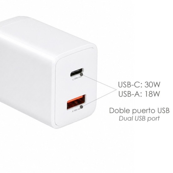 Cargador De Carga Rápida 30 W, Con Doble Puerto USB A y USB C al por Mayor | Almacén de Ferretería