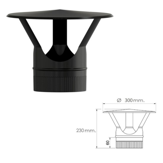 Sombrero Estufa Vitrificado  Premium Negro Ø 150 mm, Sombrero Tubo Chimenea, Sombrero Tubo Humo, Sombrero Tubo Calefacción, al p