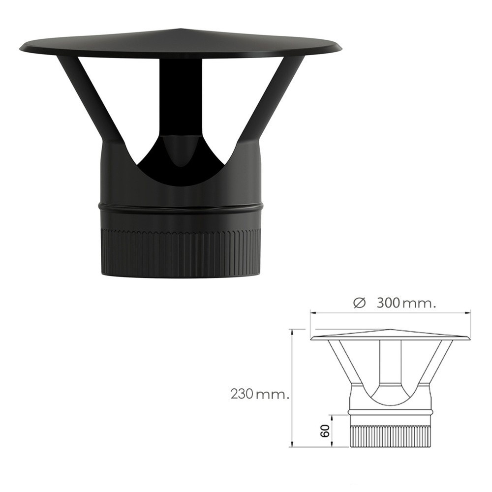 Sombrero Estufa Vitrificado  Premium Negro Ø 150 mm, Sombrero Tubo Chimenea, Sombrero Tubo Humo, Sombrero Tubo Calefacción, al p