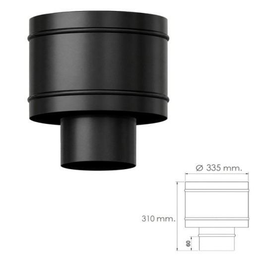 Terminal Antirrevocante Estufa Vitrificado Negro Ø 200 mm, Sombrero Tubo Chimenea, Sombrero Tubo Humo, Sombrero Calefacción al p