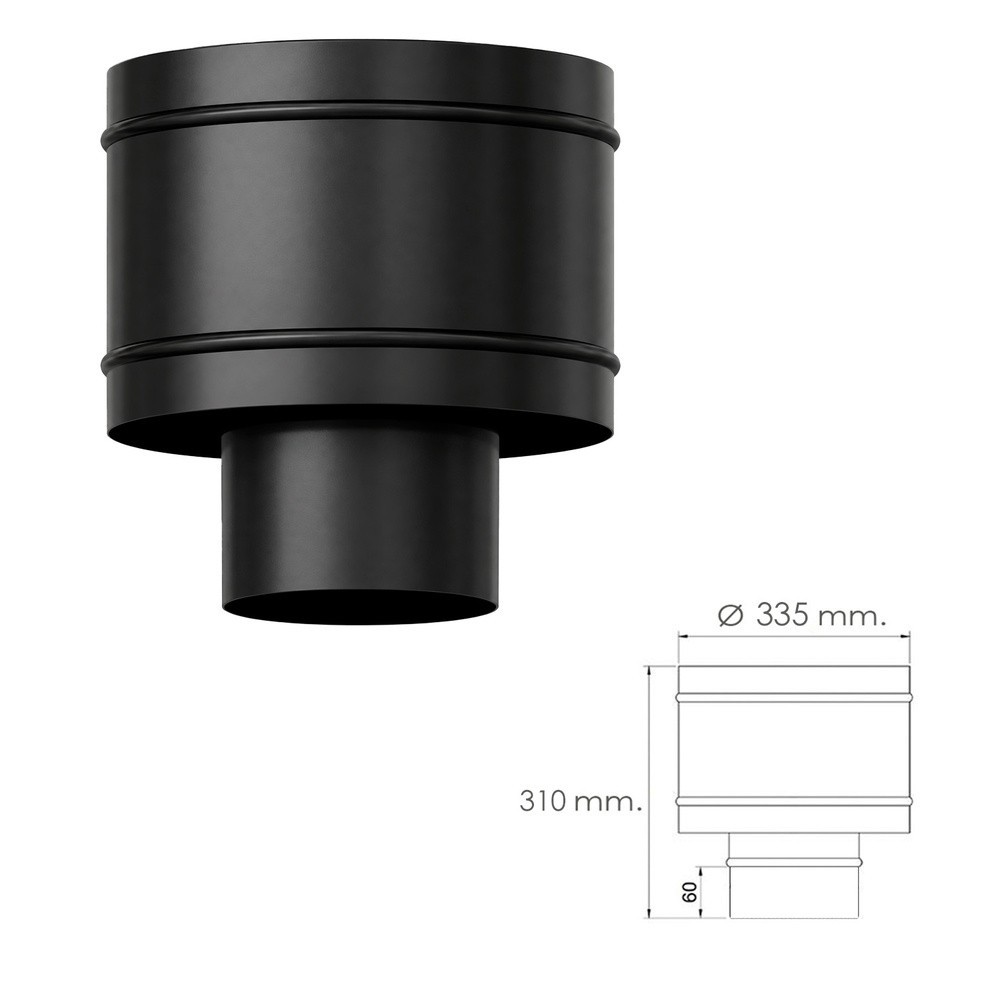 Terminal Antirrevocante Estufa Vitrificado Negro Ø 200 mm, Sombrero Tubo Chimenea, Sombrero Tubo Humo, Sombrero Calefacción al p