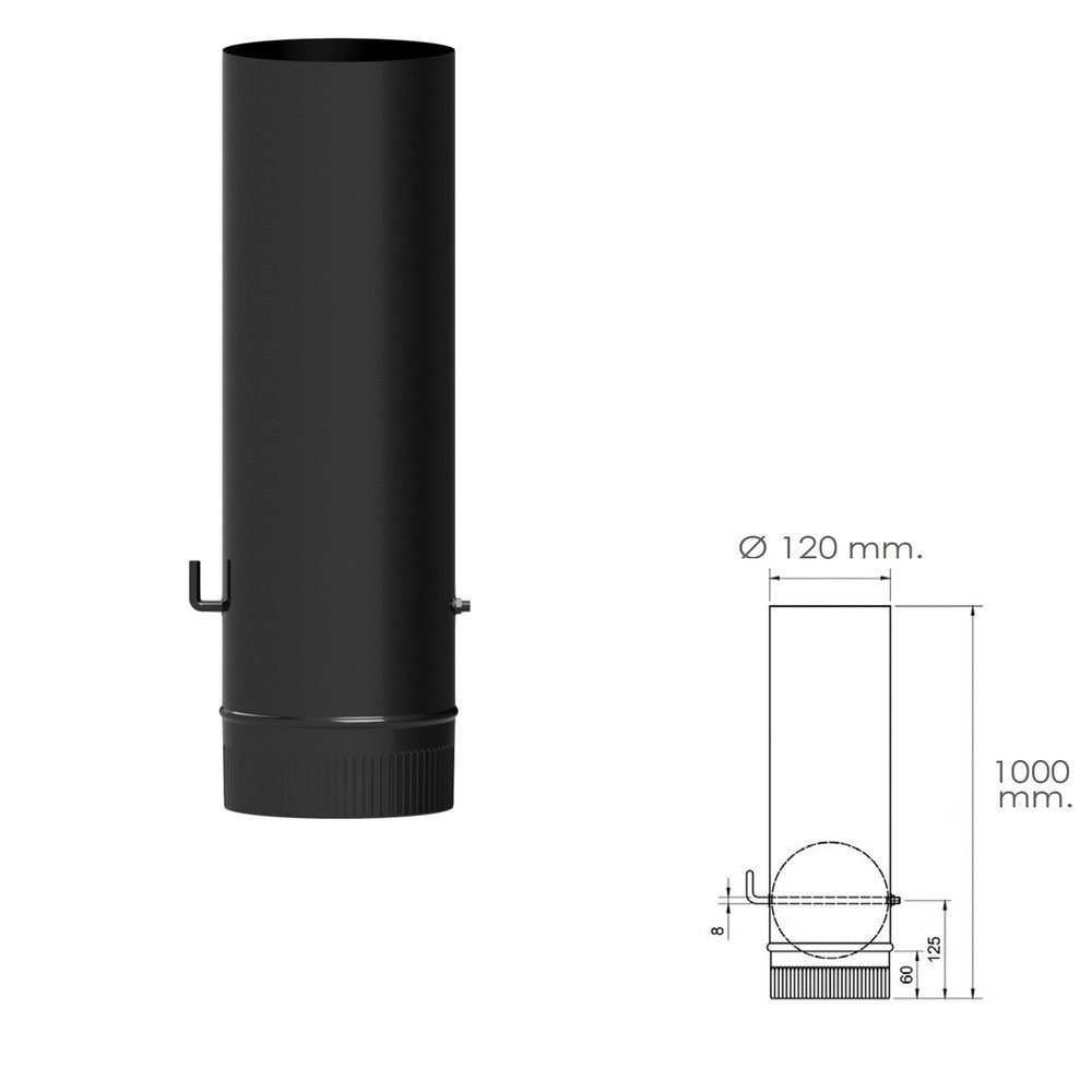 Wolfpack Tubo De Estufa Acero Vitrificado Negro Ø 120 mm, con Llave Estufas De Leña, Chimenea, Alta Resistencia, Color Negro al 