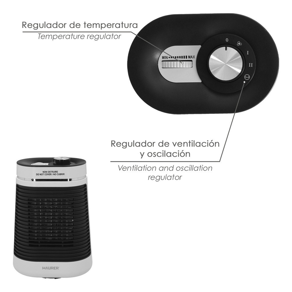 Termoventilador Ceramico Oscilante 1000/1500 Watt, al por Mayor | Almacén de Ferretería