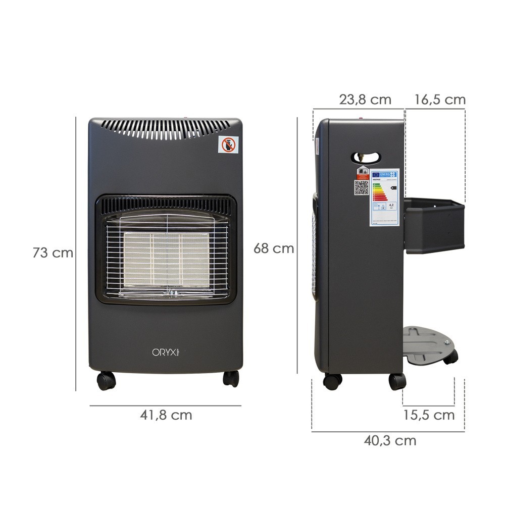 Estufa Gas Infrarroja Ceramica 4,5 Kw, 3 Potencias, Triple Sistema de Seguridad, Con Ruedas, Encendido Piezo-Electrico al por Ma