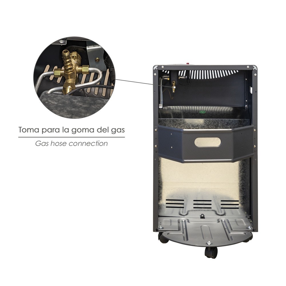 Estufa Gas Infrarroja Ceramica 4,5 Kw, 3 Potencias, Triple Sistema de Seguridad, Con Ruedas, Encendido Piezo-Electrico al por Ma