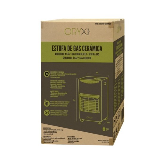 Estufa Gas Infrarroja Ceramica 4,5 Kw, 3 Potencias, Triple Sistema de Seguridad, Con Ruedas, Encendido Piezo-Electrico al por Ma