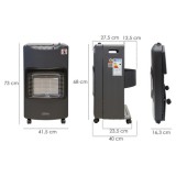 Estufa Gas Infrarroja Ceramica 4,5 Kw, Plegable 3 Potencias, Triple Sistema de Seguridad, Con Ruedas, Encendido Piezo-Electrico 