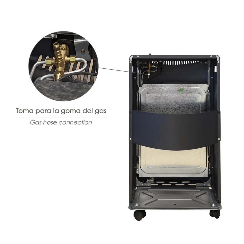Estufa Gas Infrarroja Ceramica 4,5 Kw, Plegable 3 Potencias, Triple Sistema de Seguridad, Con Ruedas, Encendido Piezo-Electrico 