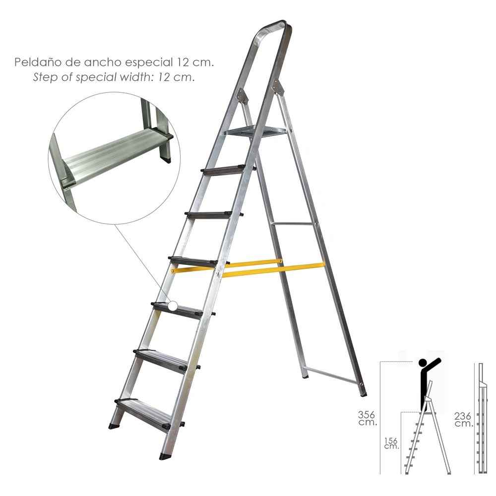 Escalera Doméstica Aluminio 7 Peldaños 12 cm Grosor, al por Mayor | Almacén de Ferretería