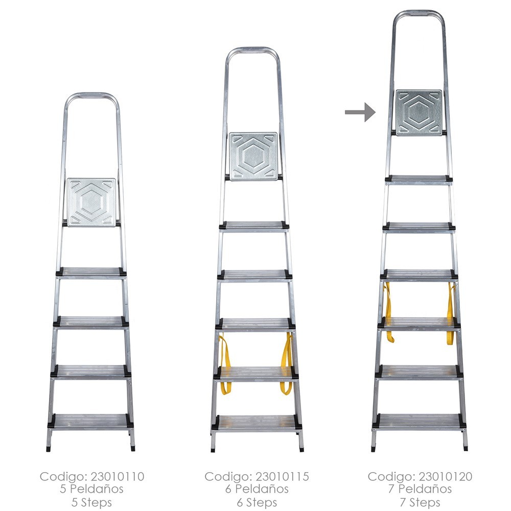 Escalera Doméstica Aluminio 7 Peldaños 12 cm Grosor, al por Mayor | Almacén de Ferretería