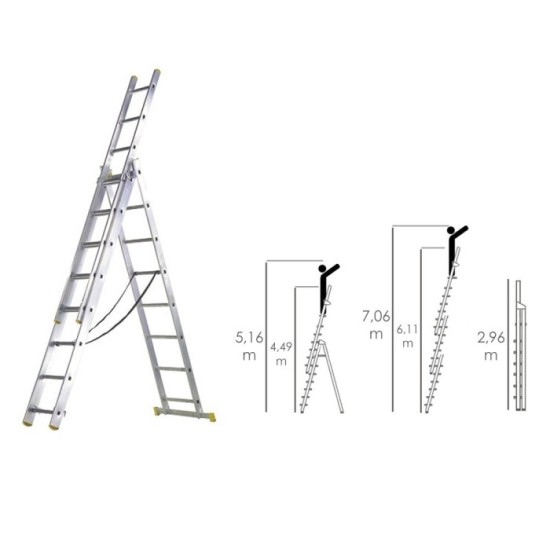 Escalera Aluminio 3 Tramos 10+10+10 Peldaños,Plegable, Telescópica, Antideslizante, Resistente, al por Mayor | Almacén de Ferret