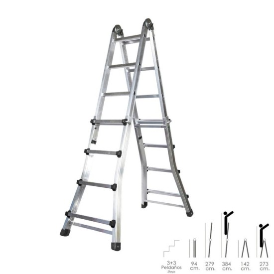 Escalera Telescópica Aluminio  3+3 Peldaños Perfil 67 mm, al por Mayor | Almacén de Ferretería