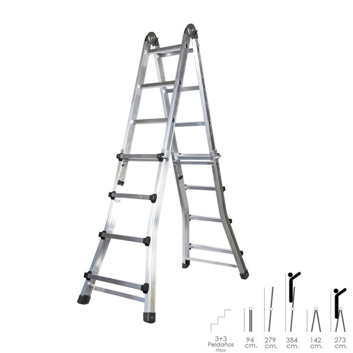 Escalera Telescópica Aluminio  3+3 Peldaños Perfil 67 mm, al por Mayor | Almacén de Ferretería